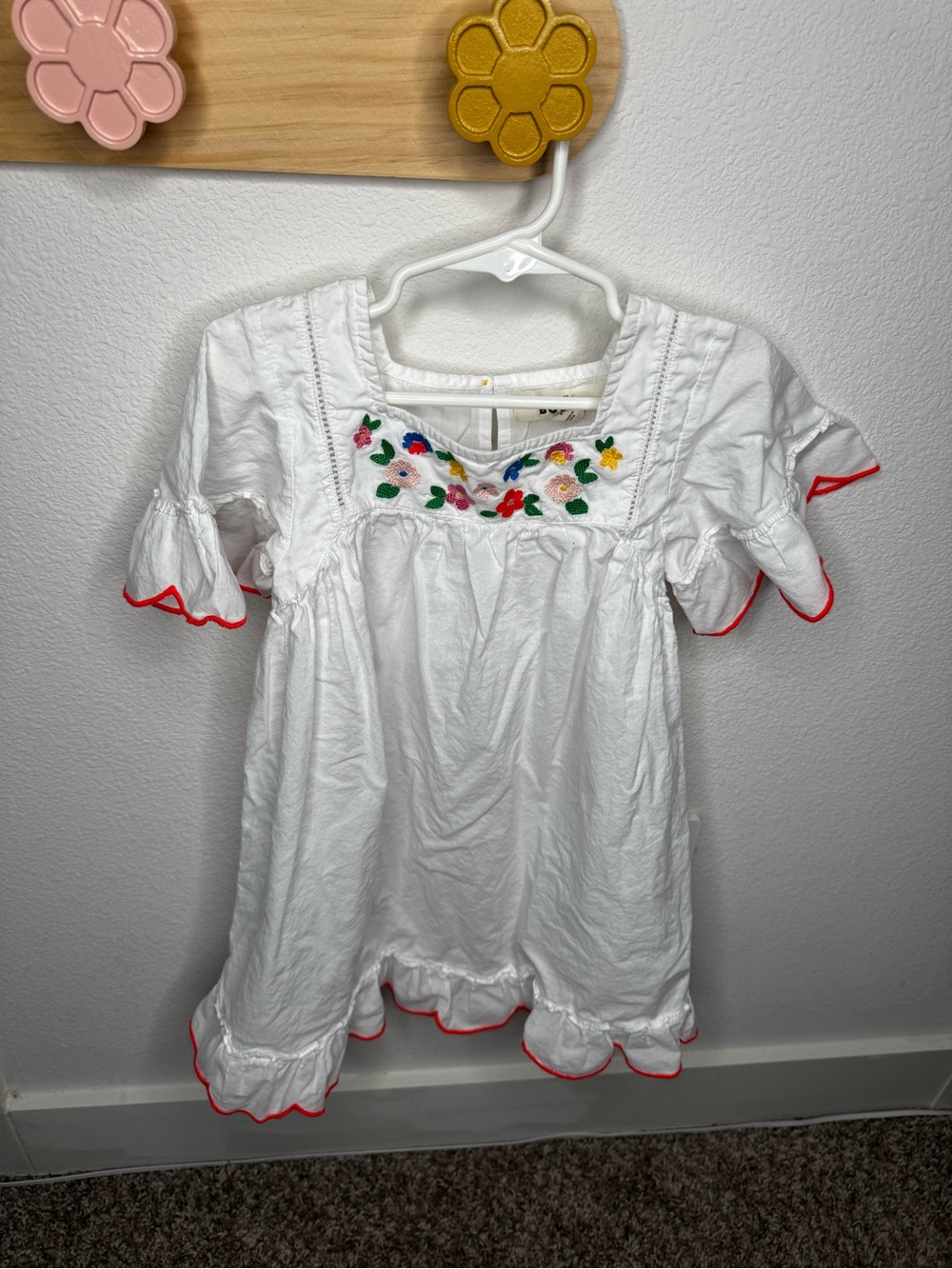 Mini Boden White One-Piece with Green and Yellow Embroidery
